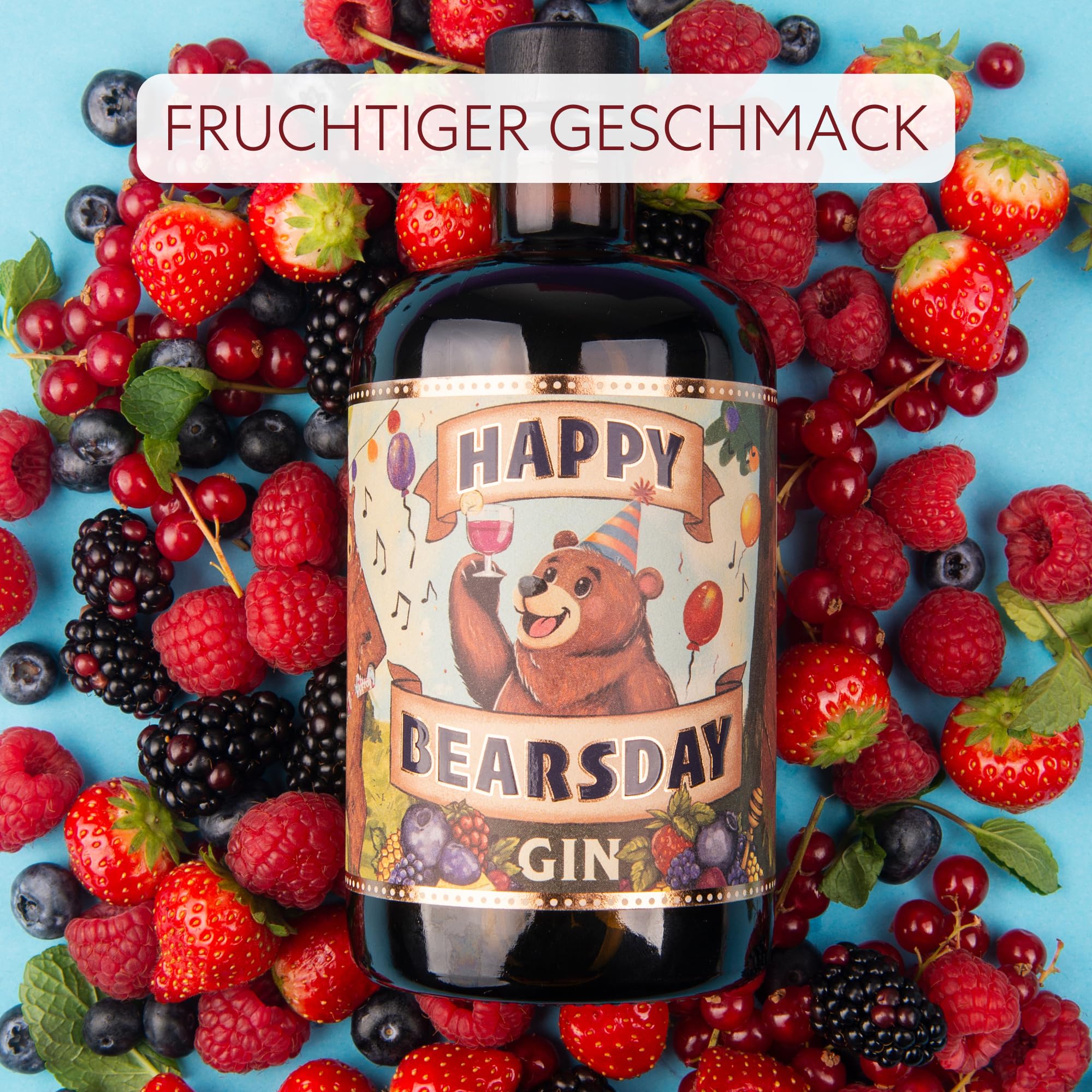 Happy Bearsday Gin | mit fruchtigen Botanicals aus Beeren | schönes Gin Geschenk zum Geburtstag & besondere Anlässe | 500ml 40% Vol.
