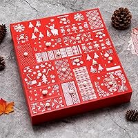 Vista 8 de Juegoal Calendario de Adviento rojo con cuenta regresiva de 24 cajones para Navidad, Adviento de madera recargable, 15 pulgadas de alto