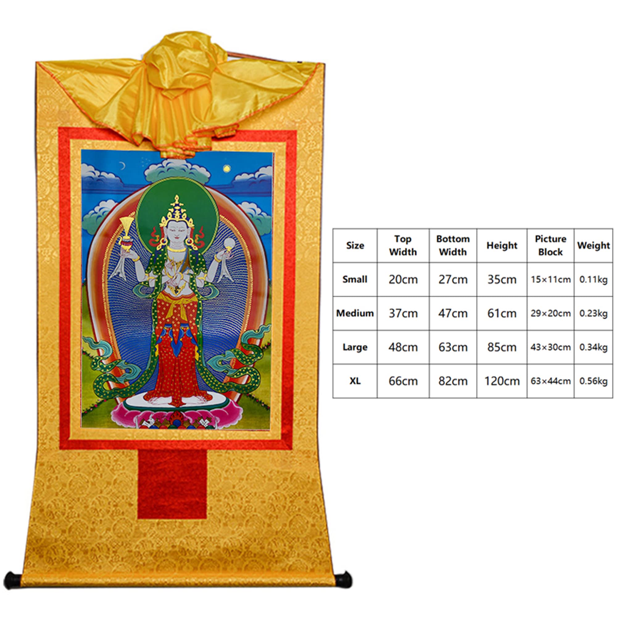 Gandhanra Thangka Tibetische Wandbehang,Chenrezig Thagnka,Heißgeprägter Buddha Wandteppich für Zen Wohnkultur, Meditation, Spirituelle Entspannung und Ruhe