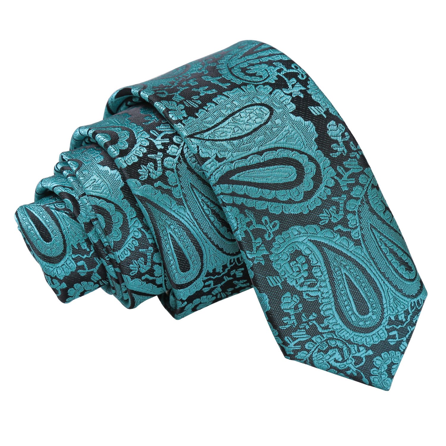 DQT Mens Paisley Floral Jacquard Tie - 5cm Skinny Width Necktie - Wedding, Business & Formal - Teal