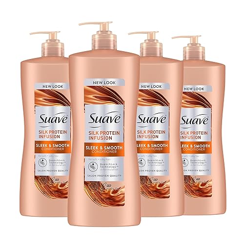 Suave Acondicionador de infusión de proteína de seda, elegante y suave, para cabello suave y control del encrespamiento, 28 onzas, paquete de 4