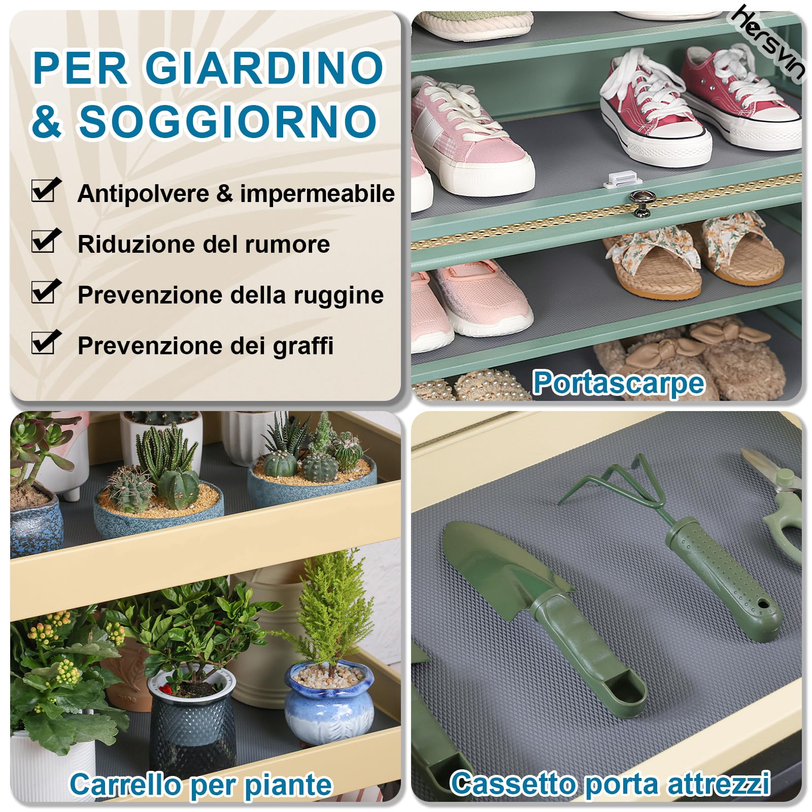 Hersvin 50cmx600cm Tappetino per Cassetti, Addensati Tappetini Non-adesivo EVA Plastica Rotolo Carta per Mensola Cassetto Frigorifero Tavolo Mobile Cucina Lavello Ripiani (Grigio Grande Diamante)