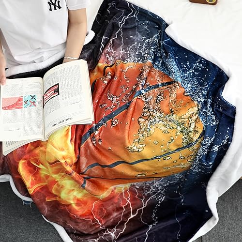 Miniatura 8 de Manta de baloncesto deportiva con llama roja, para adolescentes, para fanáticos del baloncesto, manta suave y acogedora de 50 x 60 pulgadas, para