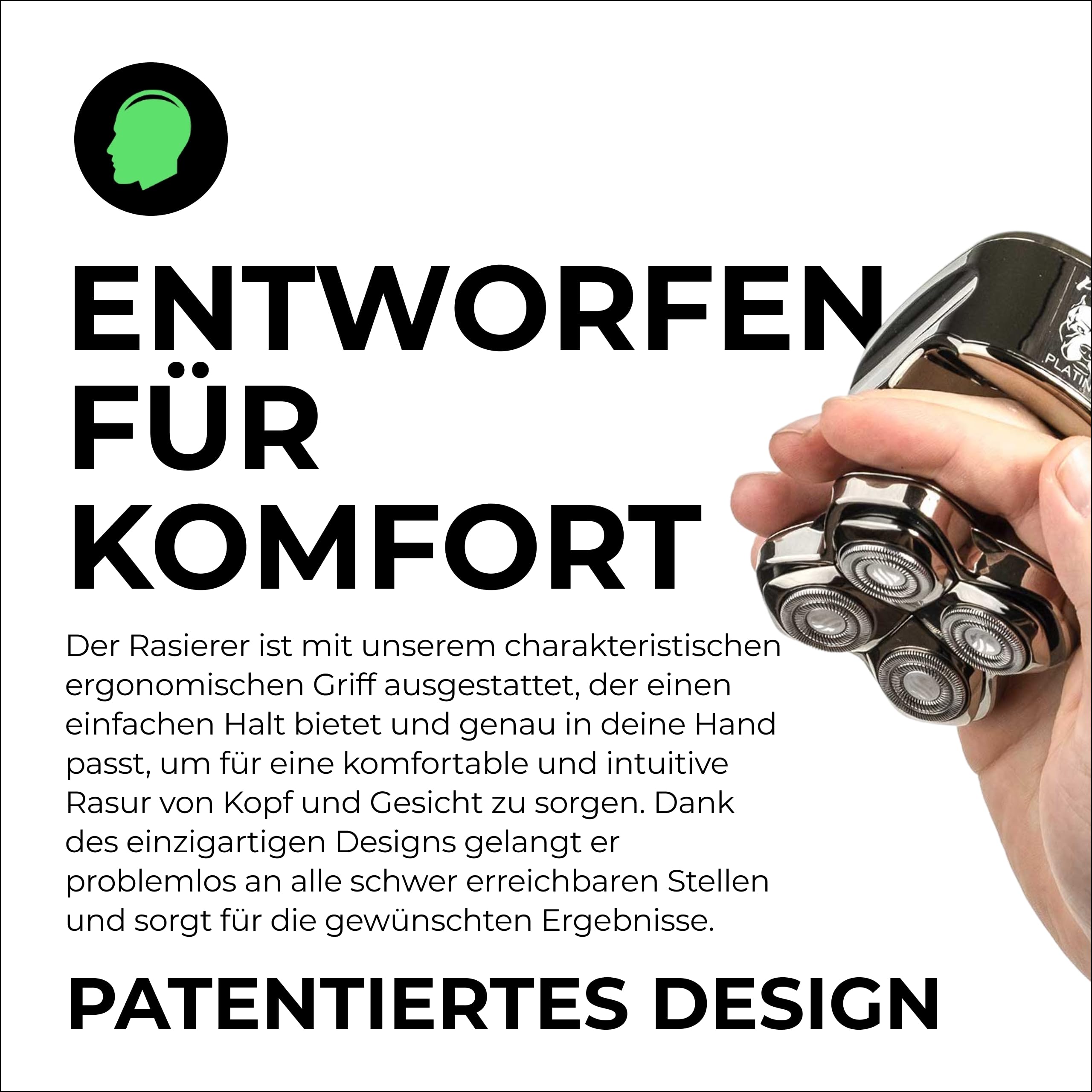 Skull Shaver Pitbull Platinum Pro - Elektrorasierer für Herren - Kabellos, Wiederaufladbar, Nass & Trocken, Ergonomisch für Glatzen - Mit Rinse Stand & Reiseetui – Mit Zusatzklinge | Elektrorasierer für Herren, Kabellos, Wiederaufladbar, Nass & Trocken, E