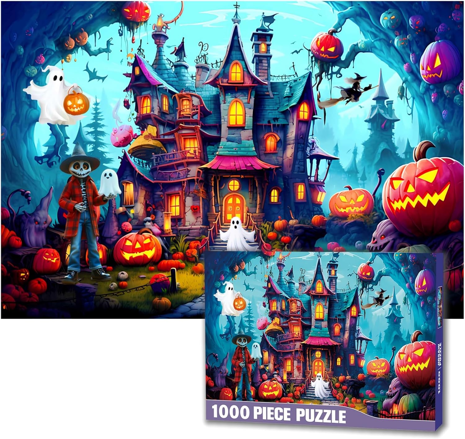 1000 Pieces Puzzle for Adults, Halloween, Horror Haunted House Puzzle Pieces,Holiday Party Gifts Puzzles (Halloween -1, 1000)