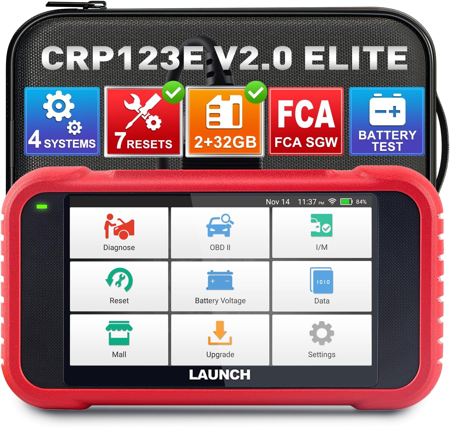 2026 Upgraded LAUNCH OBD2 Scanner CRP123E V2.0 Elite, Diagnostics Tool for Engine, ABS, SRS, AT, with 7 Resets, Oil/Throttle/SAS/BMS/EPB/DPF/ABS Bleeding, Battery Test, FCA SGW, Lifetime Updates