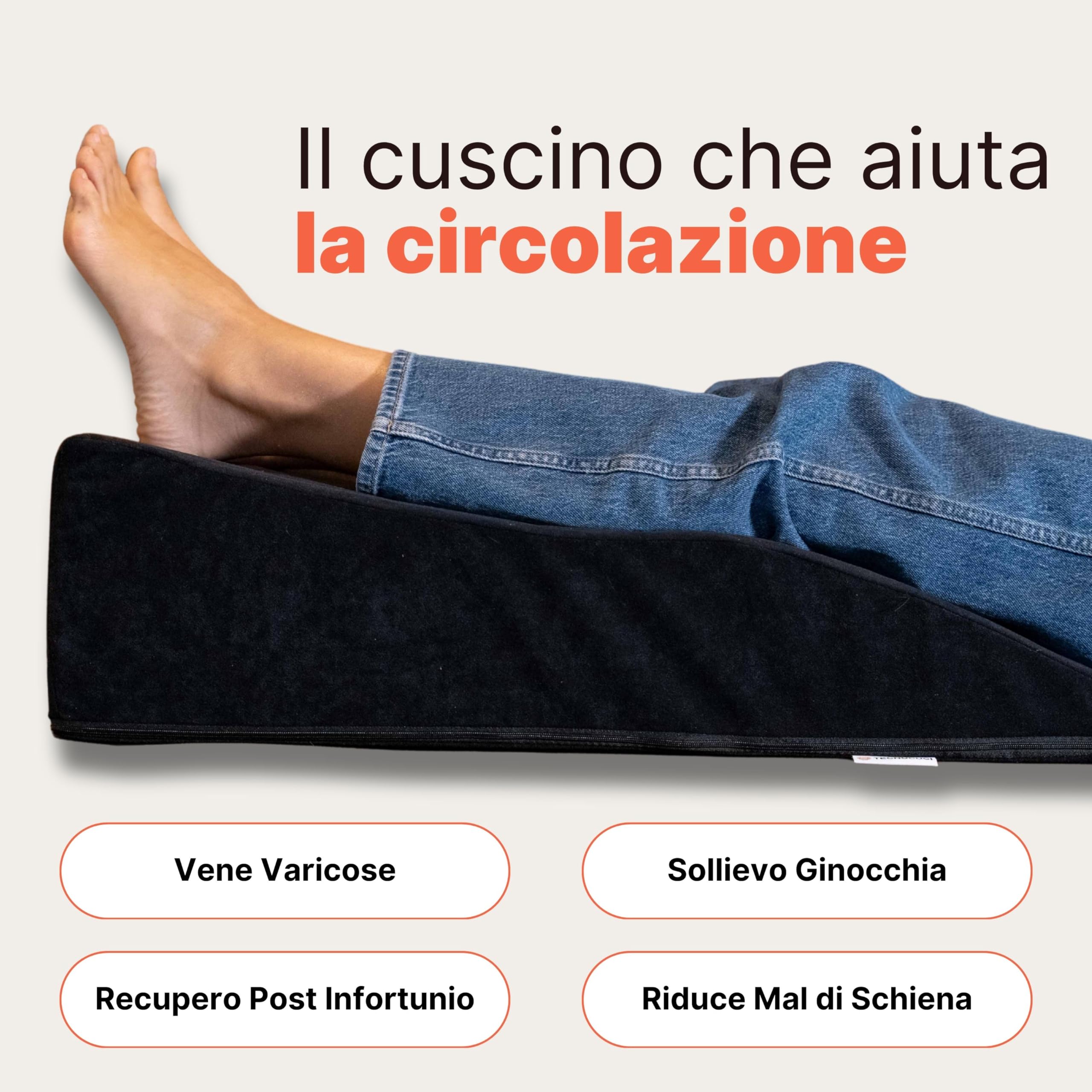 Tecnocuci Cojín elevador para circulación y venas varicosas – Fabricado en Italia – Desenfundable y fácilmente lavable