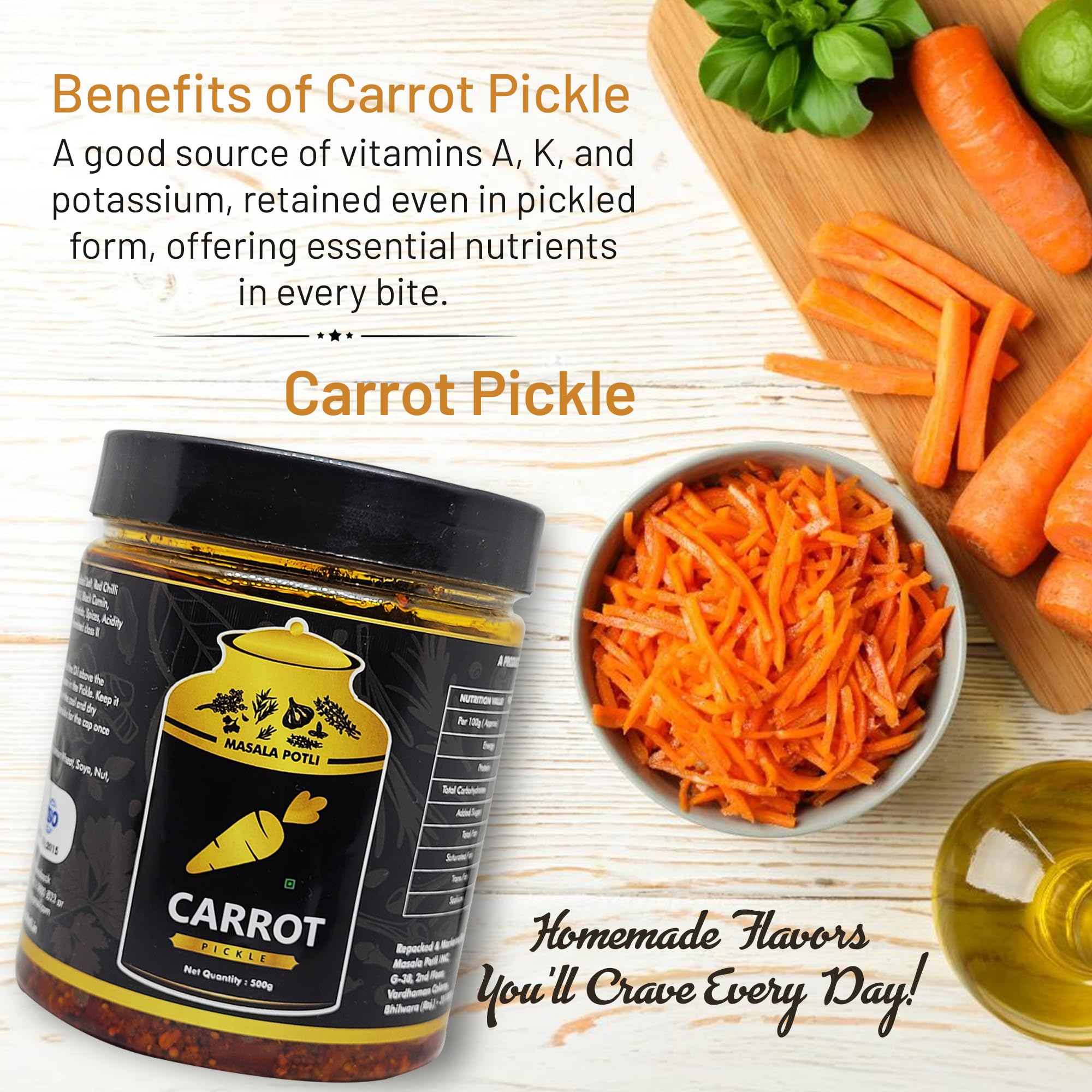 Masala Potli Marwadi Carrot Pickle 1Kg, Fresh and Flavorful Traditional Gajar Ka Achar, Purely Homemade Tangy and Spicy Flavor, Fresh Pickle with Premium Spices, 500gm (Pack of 2) 3
