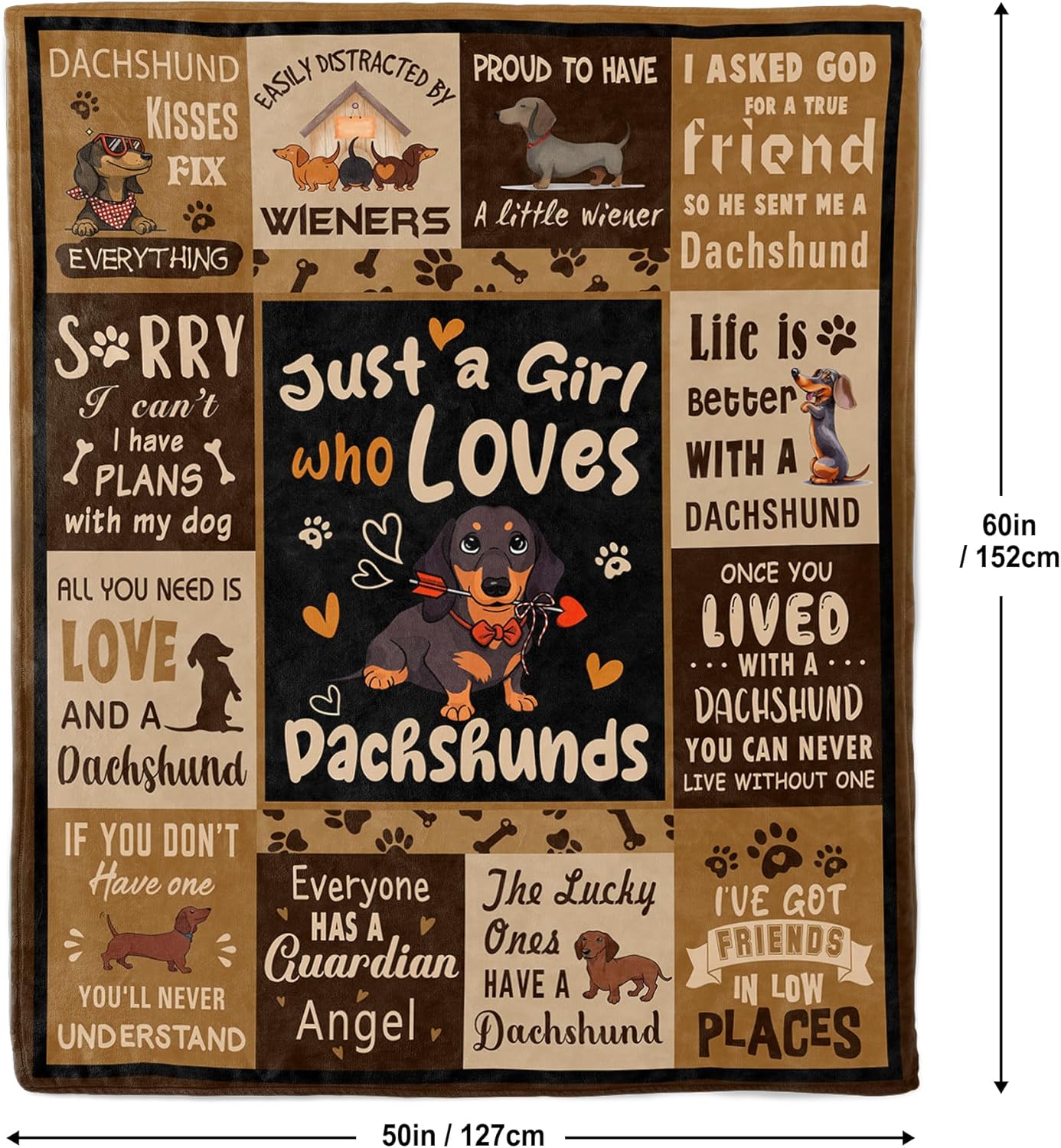 Dachshund Gifts for Women Blanket 50"x60", Wiener Dog Gifts for Women/Kid Dachshund Lover Flannel Throw Blanket - Image 6
