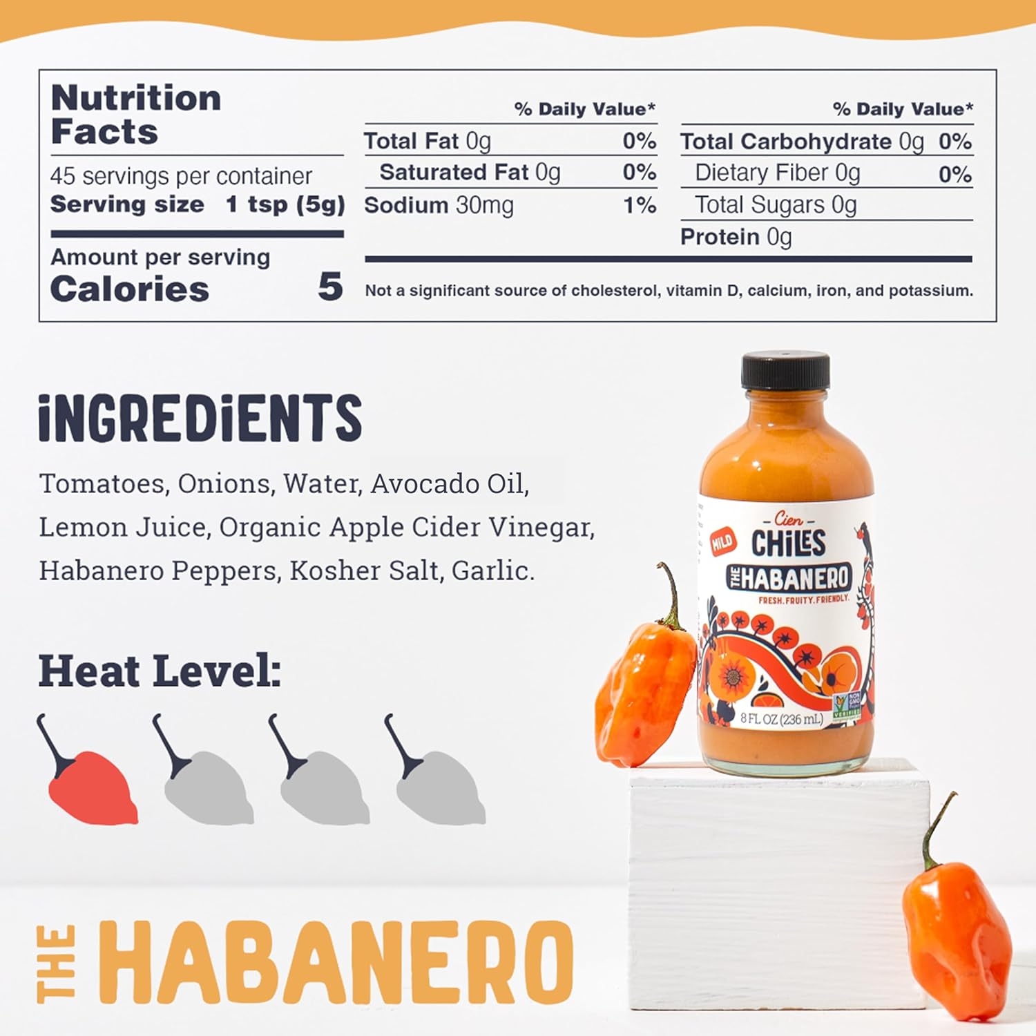 Cien Chiles Whole Family Pack | Habanero, Jalapeño, Thai Bird, Mustard | All Natural Sauces | Non-GMO, Gluten-Free, Vegan | 8 OZ Bottles