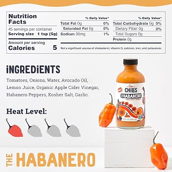 Cien Chiles The Habanero | All Natural Sauce | Zero Sugars, Non-GMO, Gluten-Free, Vegan | 8 OZ Bottle