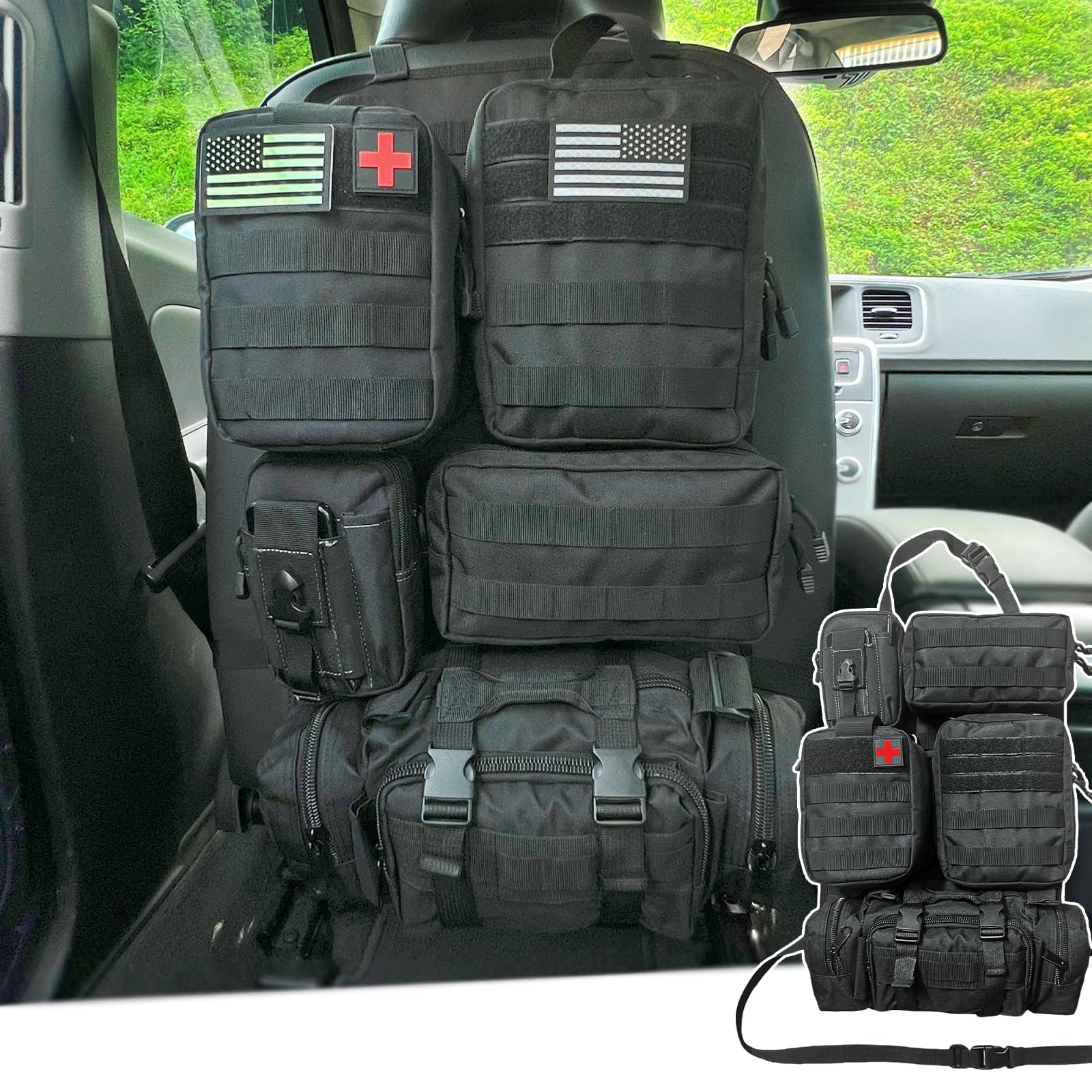 Taktischer Autositz-Rücksitz-Organizer mit 5 abnehmbaren Taschen, Upgrade taktischer MOLLE-Fahrzeug-Organizer, universell passend für die meisten Autos, LKWs, Ford-Jeep-Fahrzeuge