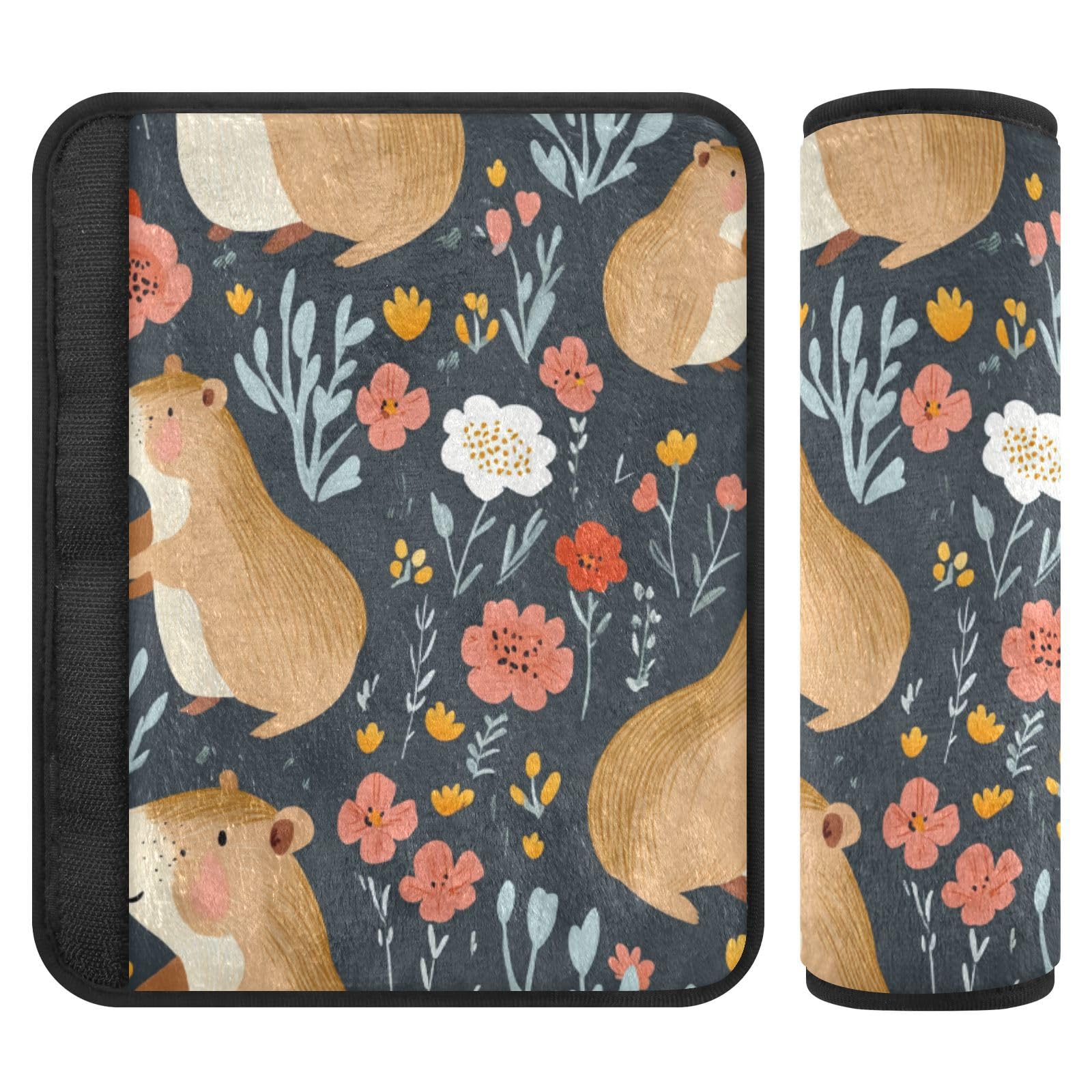 Seat Belt Covers 2 Pack Capybaras Flowers Car Seat Strap Covers Super Soft Cute Car Seat Neck Cover for Boys Girls Adults Babies S