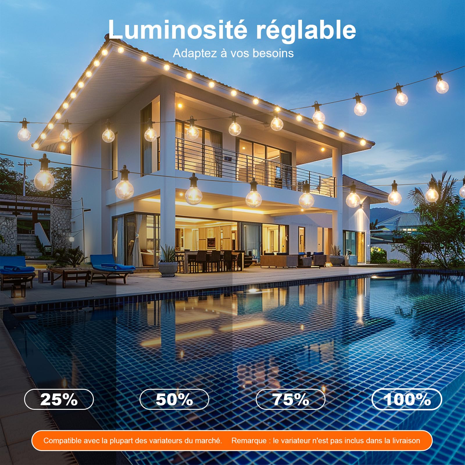 Kawaya 20M Luces Led Exterior Jardin Blanco Cálido Guirnalda Luces Exterior Con 30+2 Bombillas Inastillables Guirnaldas De Luces IP65 Impermeable Luces Terraza Exterior Para Fiesta Patio Balcón