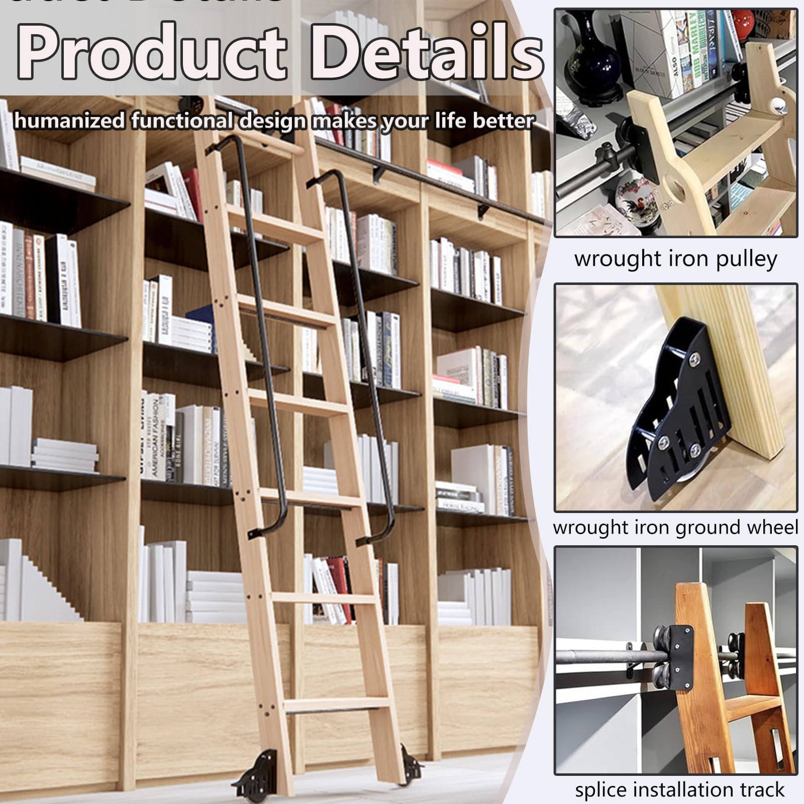 Kit hardware per binario scorrevole da 1,5 m per scala da biblioteca – uso rustico per interni/sottotetto, binario da pavimento da 3 m, facile da installare e design liscio, perfetto per la