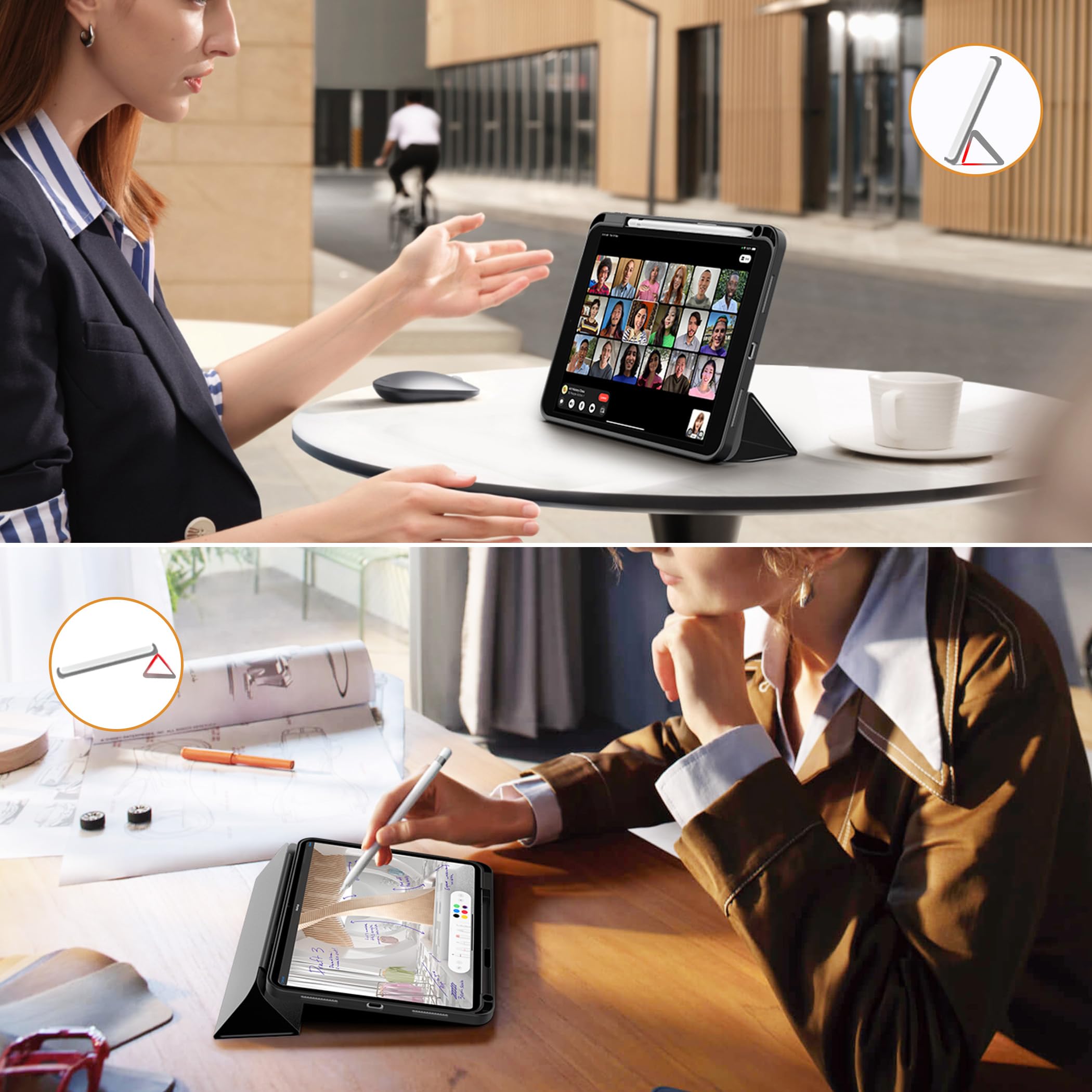 CACOE Custodia Cover Compatibile con iPad 11a Generazione 11" (2025) / iPad 10a Generazione 10.9" (2022), Ultra Sottile Retro Cover con Portapenne, Nero