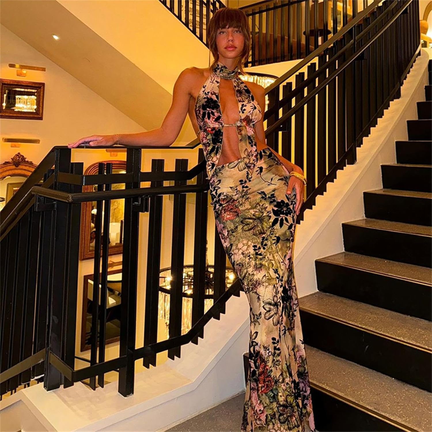 ksotutm Maxi Skirt Set Floral Sexy Halter Top and Maxi Skirt Summer Two Piece Sets for Women Going Out Outfits - Image 2