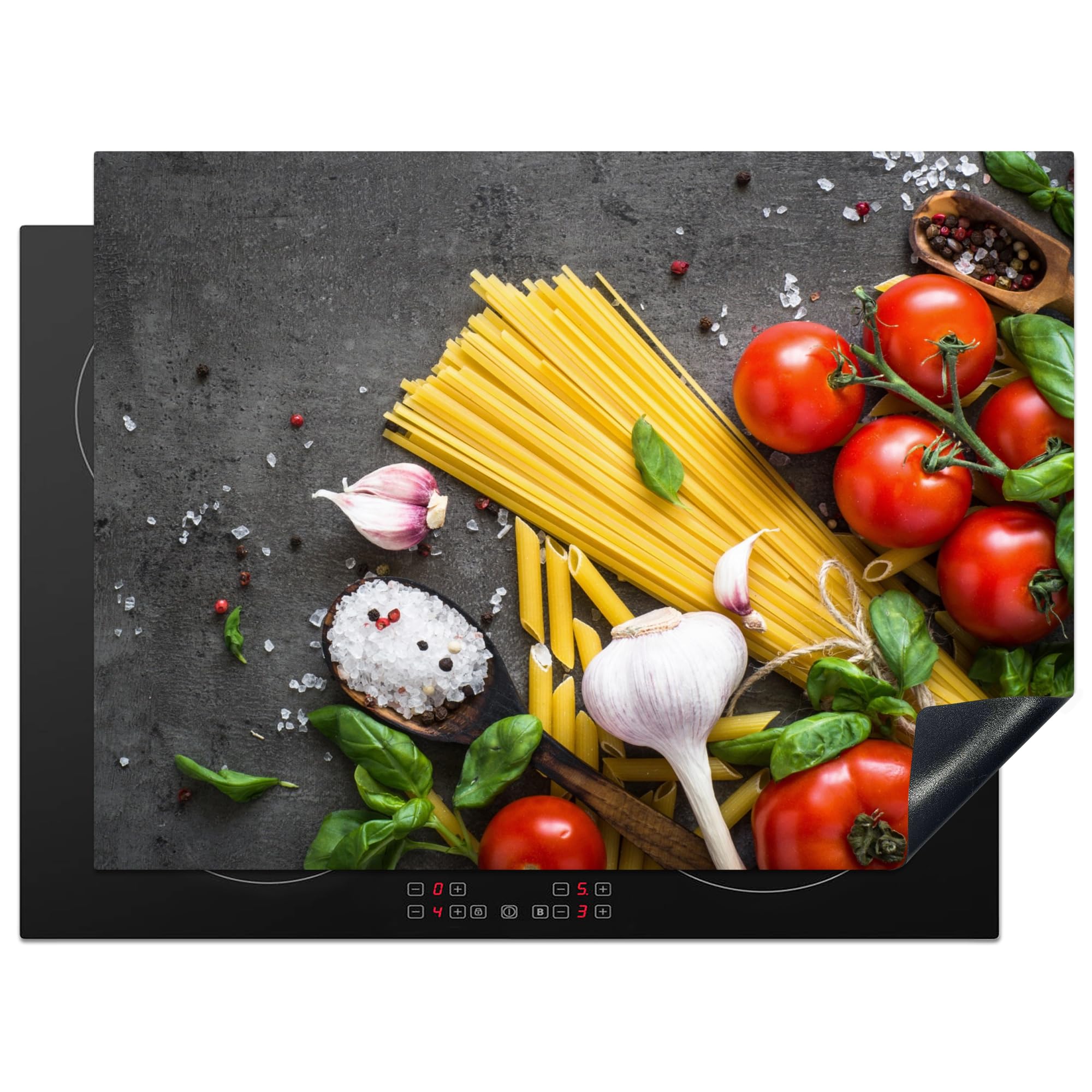 KitchenYeah© Induction Hob Cover Protector Mat 20.5"x27.6" / 70x52 cm Kitchen Universal Ceramic Covers for Electric Cookers Vinyl Pasta - Herbs - Tomato - Spices - Rustic