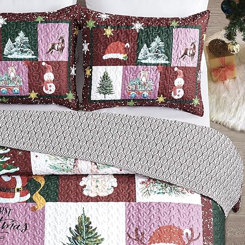 Miniatura 4 de Juego de edredón de lujo de 2 piezas, tamaño individual, elegante y reversible, juego de ropa de cama de Navidad con funda de almohada, colcha de