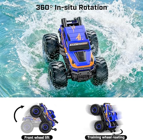 Miniatura 6 de WayEee Coche de juguete a control remoto para niños de 6 años en adelante, juguete de camión monstruo impermeable, camioneta anfibia 4 x 4,