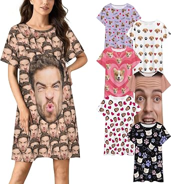 Custom Face Nightgown-Personalized Pajamas-Funny Moo Moos Sleepwear for Women-Valentines Birth Gifts for Her