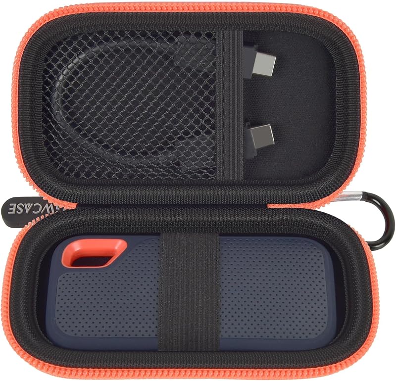 Hard Case for SanDisk Extreme Portable External Solid State Drive | Protective Storage Bag Fits for SanDisk 500GB/ 1TB/ 2TB/ 4TB/ 8TB SSD, Carring Travel Holder for USB Cables Box Only-Orange Z