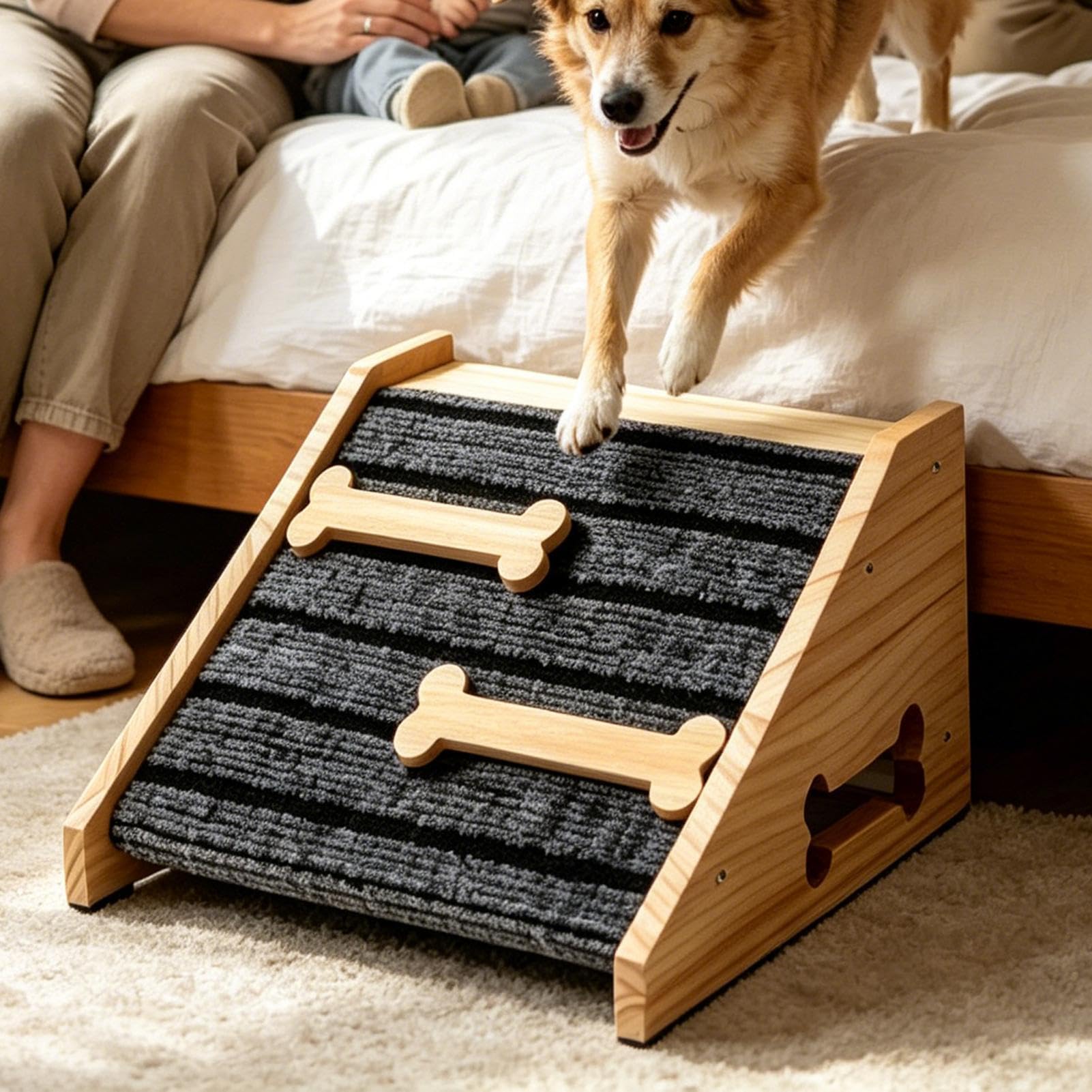 Rampa De Perro para Subir Las Escaleras,Escalera Portátil De Madera Antideslizante - Rampa Escalera para Perros con Almohadilla De Fieltro | para Cama sofá Dormitorio Interior Exterior