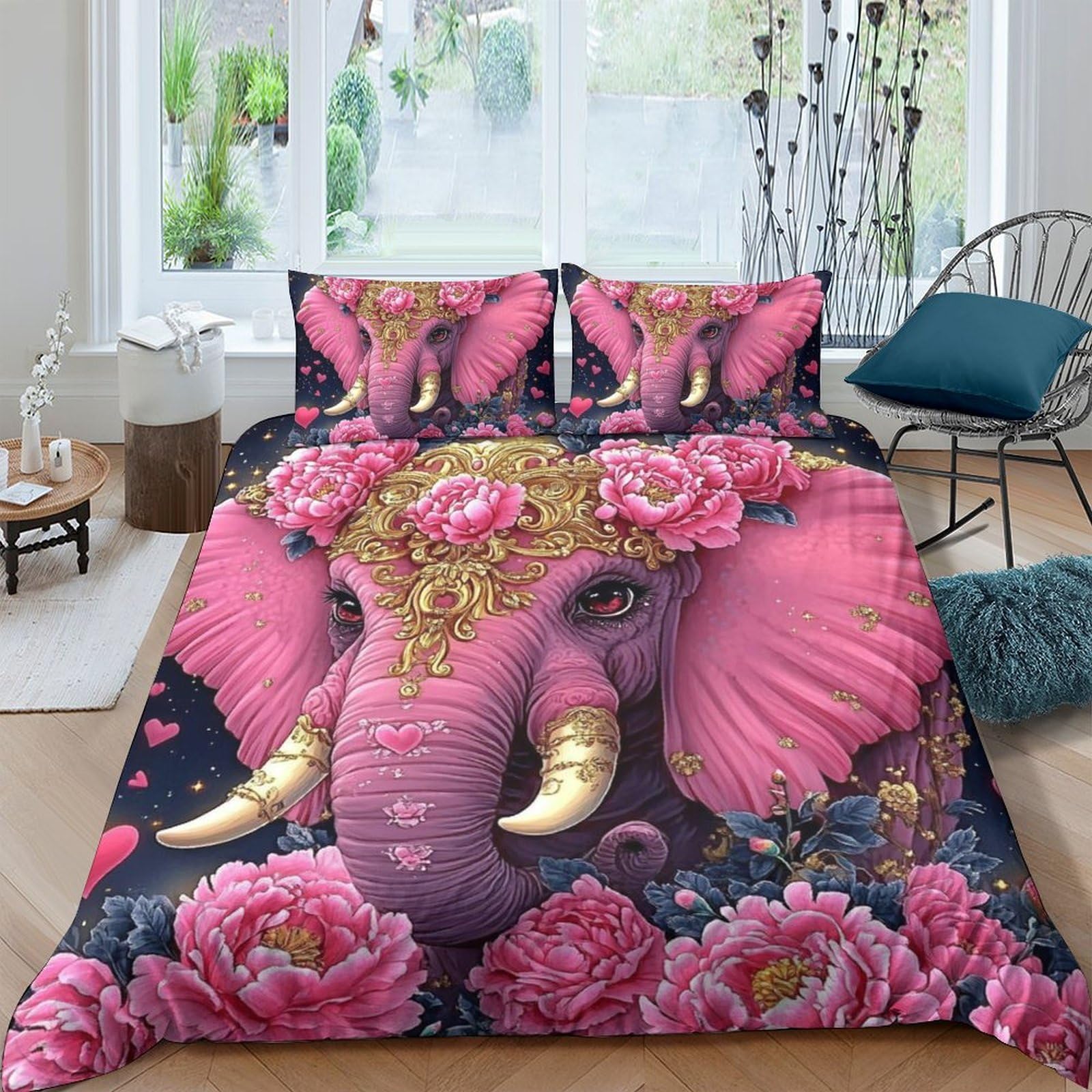 Ctjqhvkz Style-6 3D Printed Pink Elephant Fitted Sheet Microfiber Floral Bed Cover Anti-Slip Easy Care For Bedroom Guest Room Decor Single（135X200cm）
