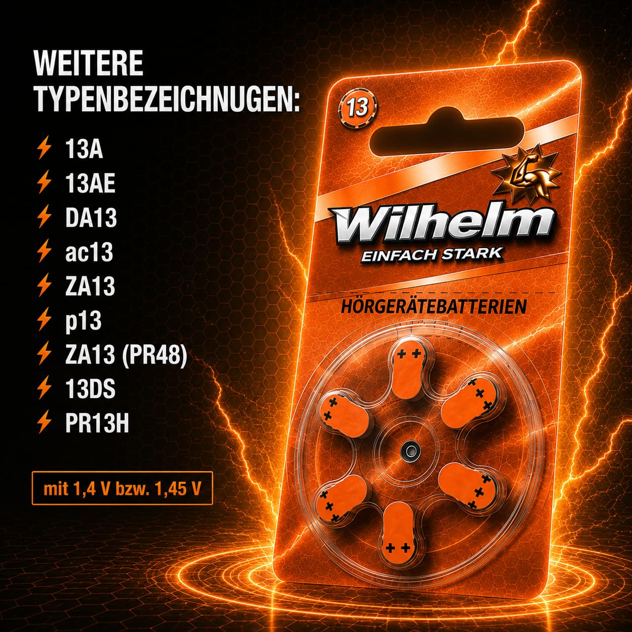 Wilhelm Hörgerätebatterien Typ 13 orange PR48 1,45 V – 240 Batterien