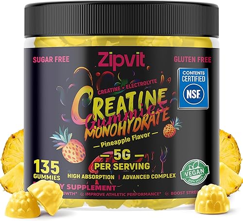 zipvit Gomitas de monohidrato de creatina (0.18 onzas), energía previa al entrenamiento y apoyo al crecimiento muscular para hombres y mujeres