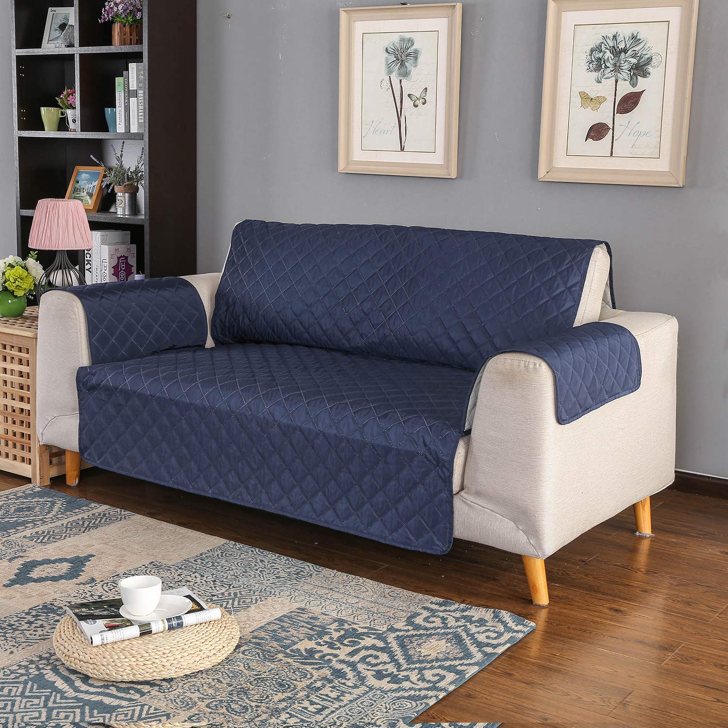 PETCUTE Sofa cover waterproof sofa slipcovers Anti Slip armchair covers Quilted Couch Slipcover Sofa Protector for dog pets Dark blue 2 Seater - Image 3