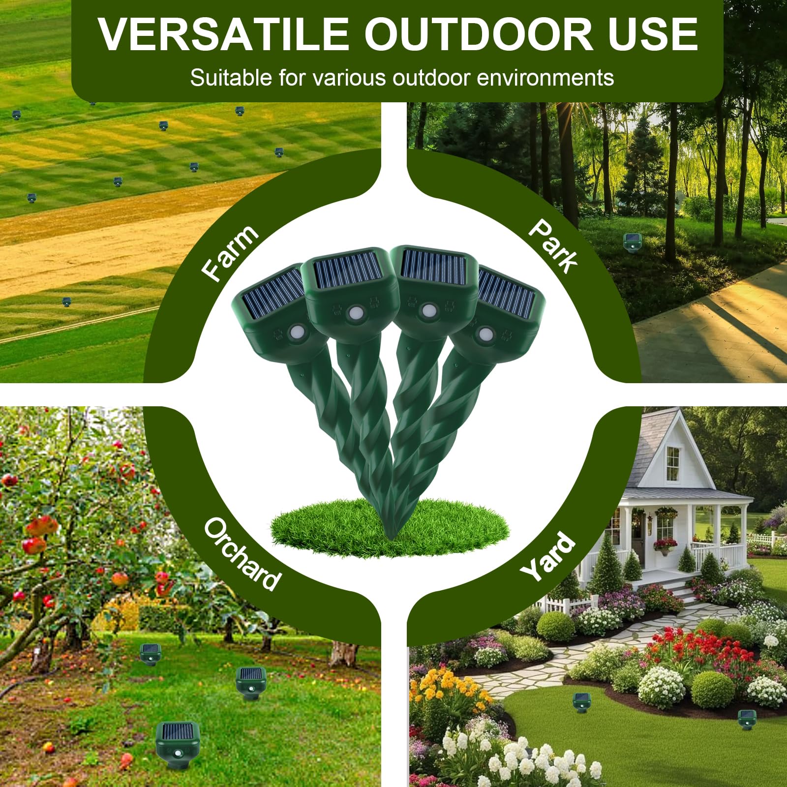 TEPENAR Set di 4 repellenti per arvicole a ultrasuoni e repellente per animali contro talpe, arvicole serpenti, marmotte (IP65 impermeabile), per giardino, prato, cortile