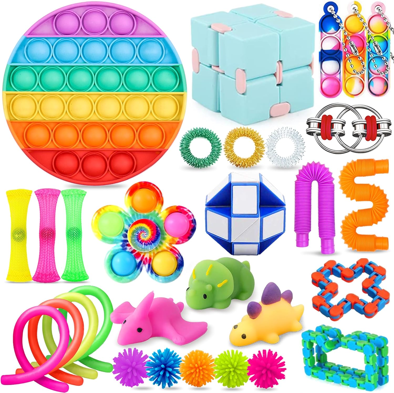 Chennyfun 30PCS Fidget Toy Set, Fidget Pack For Anxiety Relief, Stress Sensory Toys for Autism, Sensory Fidget Toys with Pop Fidget, Infinite Cube for Party Favors, Prizes, Reward for Kids Adults