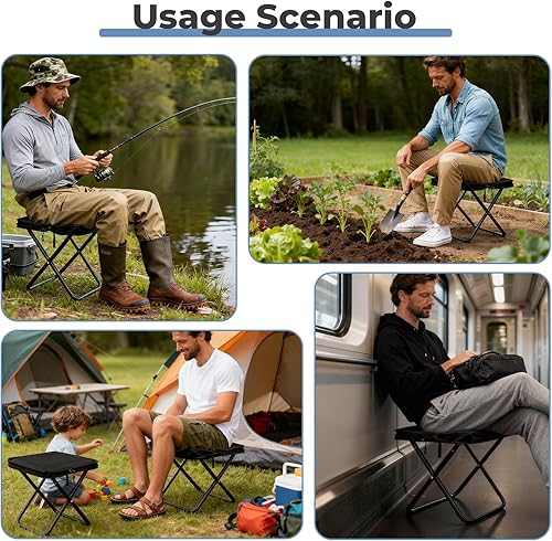 Miniatura 7 de Taburete plegable portátil  Taburete plegable compacto para acampar para adultos, diseño ligero de despliegue rápido, perfecto para pesca,