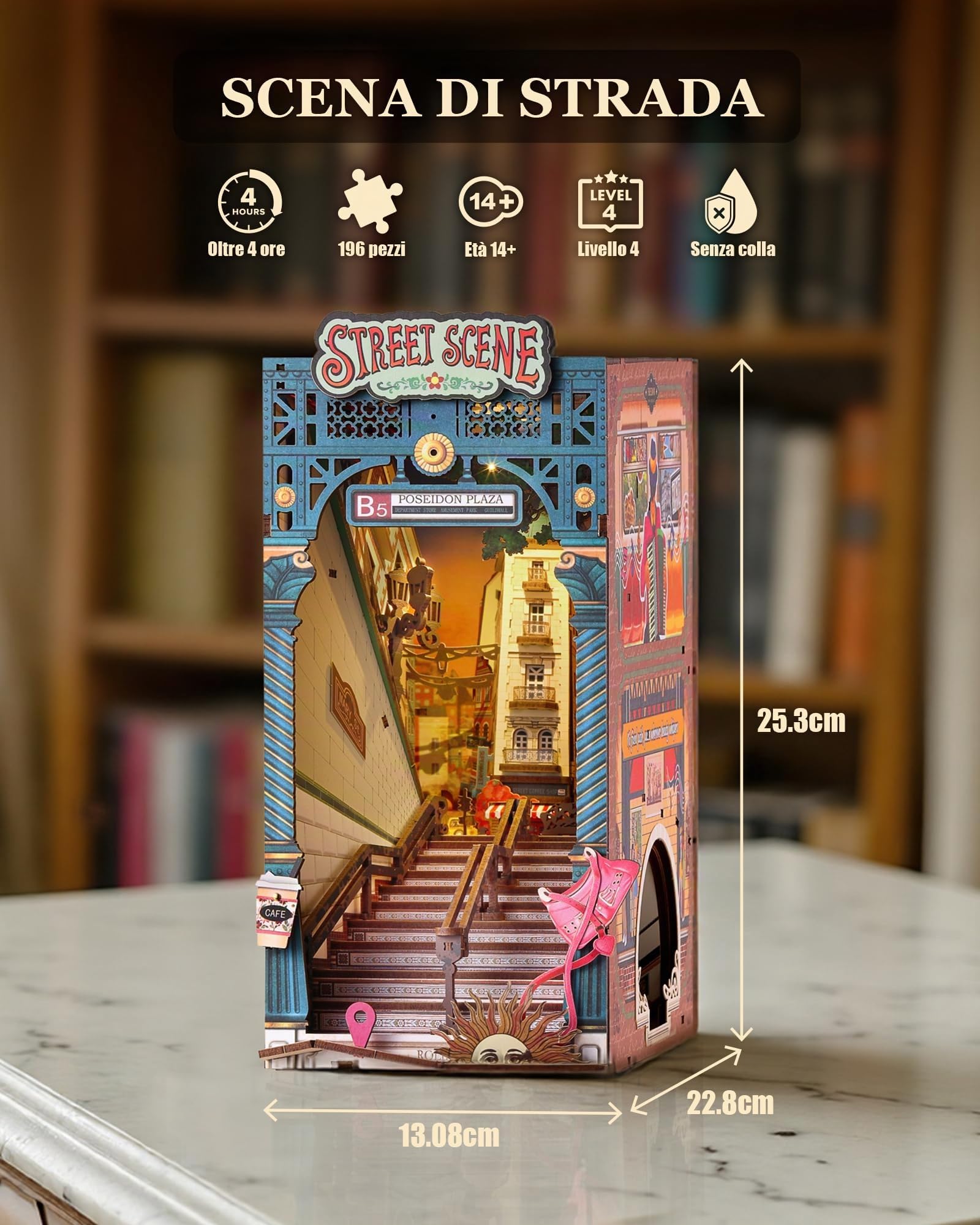 Rolife Book Nook Street Scene, Kit Casa Miniatura DIY con Luci, Booknook per Adulti da Costruire, Supporto per Libri in Legno 3D da Collezione & Decorazione per Libreria, Regali di Compleanno e Natale