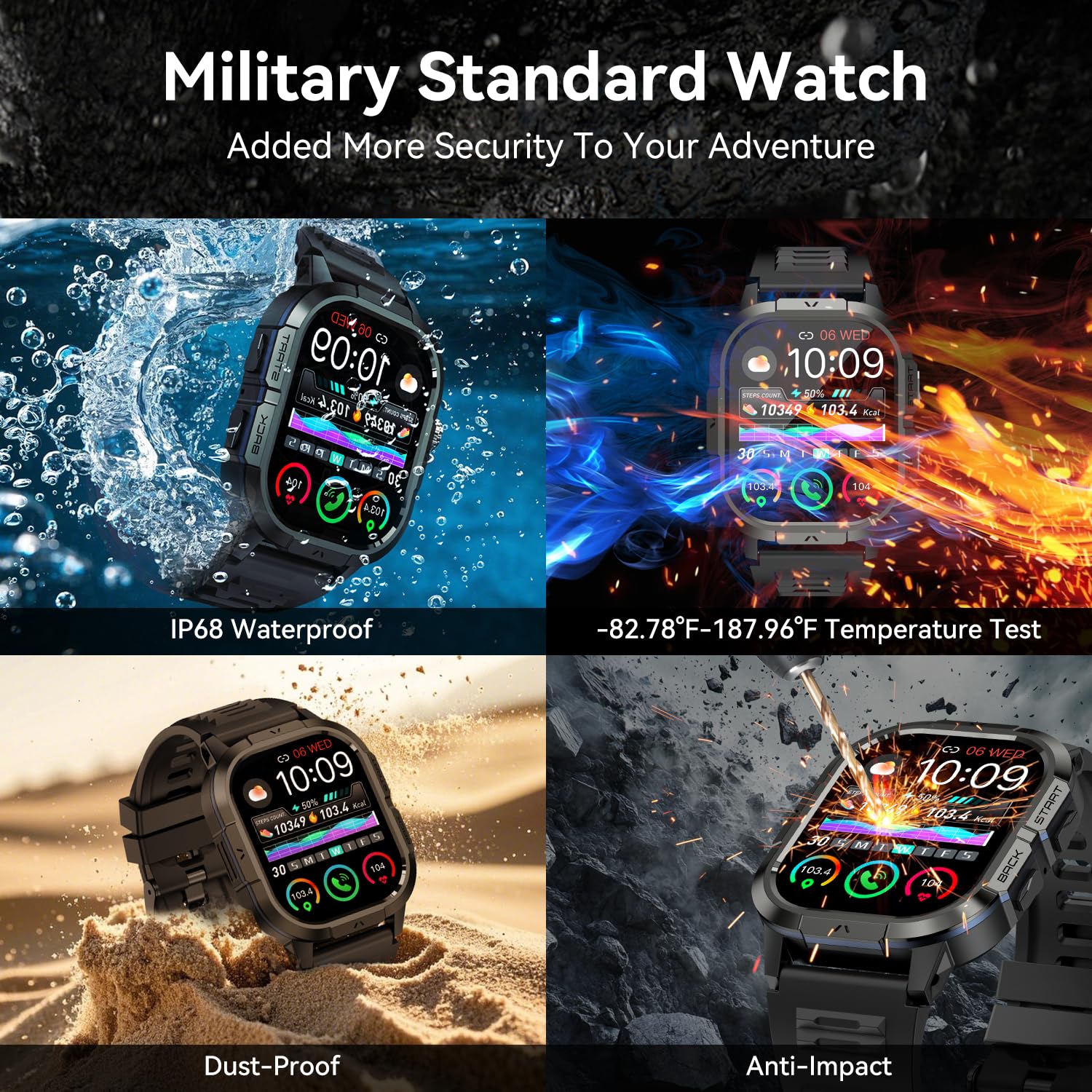 Reloj Inteligente Hombre Militar Smartwatch con Llamadas: Digital Smart Watch Impermeable Fitness Tracker Bluetooth Reloj Deportivo Hombre Pulsera Actividad Pulsómetro Monitor Sueño para Android iOS