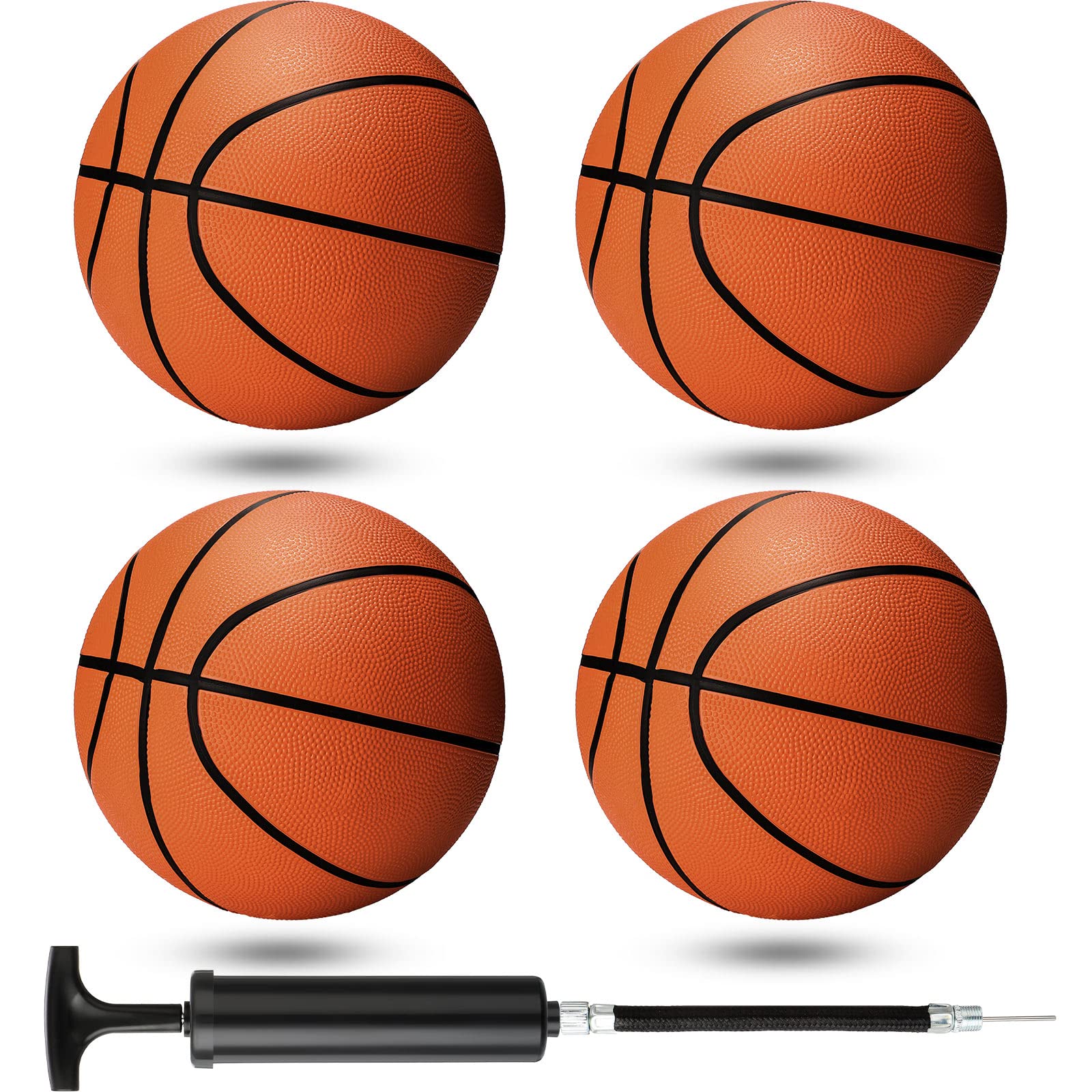 Leitee 4 Pcs Basketballs Official Size 7 Inflatable 29.5 Inches Rubber Basketballs Mens Indoor Basketball with Pump Set for Adults Youth Game Outdoor Training