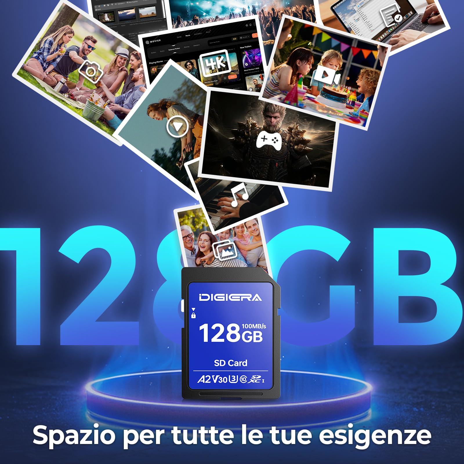 Scheda di Memoria SDXC UHS-I CS100 da 128 GB - Fino a 100 MB/s, C10, U3, V30, 4K UHD, per Computer, Fotocamere Digitali, Dispositivi Home Theatre, Navigatori Auto (Confezione da 1)