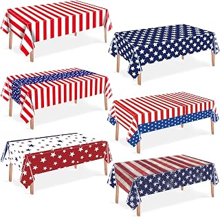FuWeave 6 Pcs Patriotic Tablecloth Plastic 4th of July Party Decorations