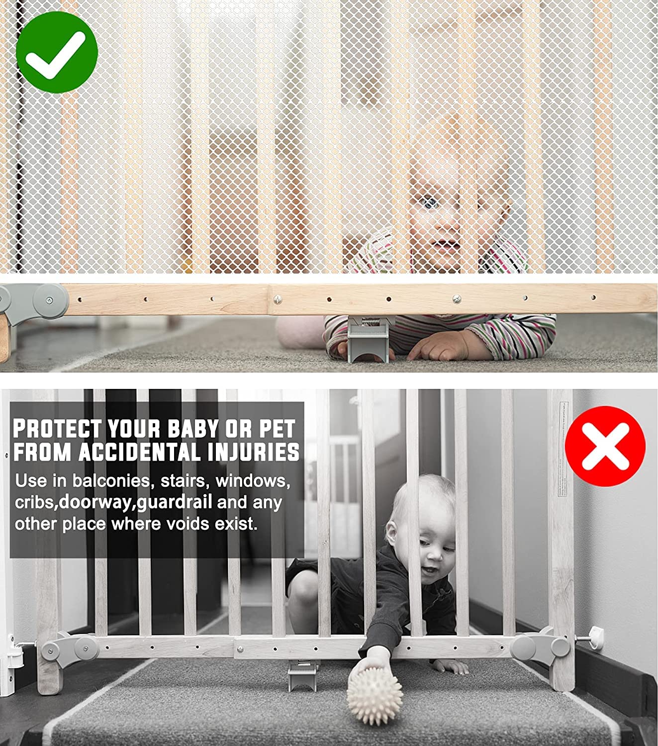 Puerta de bebé para escaleras, protector de barandilla para niños, mascotas, juguetes, 20 pies de largo x 2.5 pies de alto, red de seguridad de malla para balcón, barandilla, escalera,