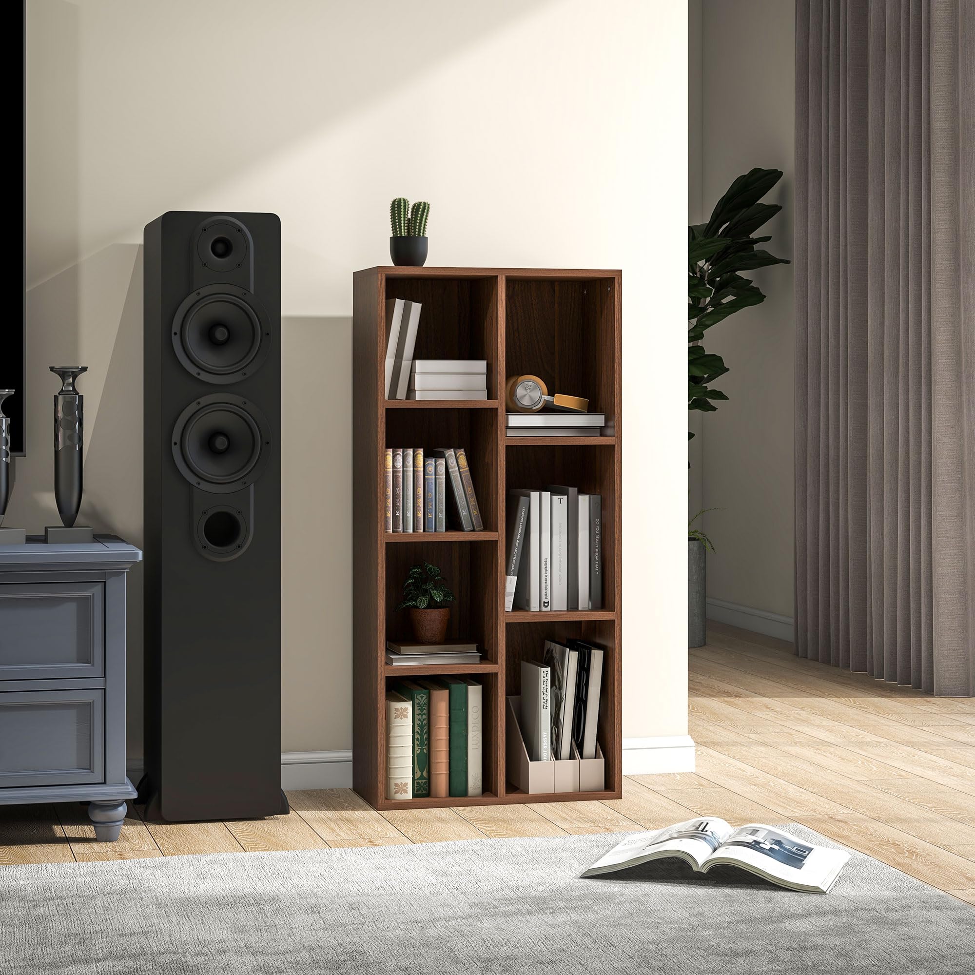 HOMCOM Mobile Libreria a Cubi con 7 Ripiani Moderna 50x24x106 cm Color Noce