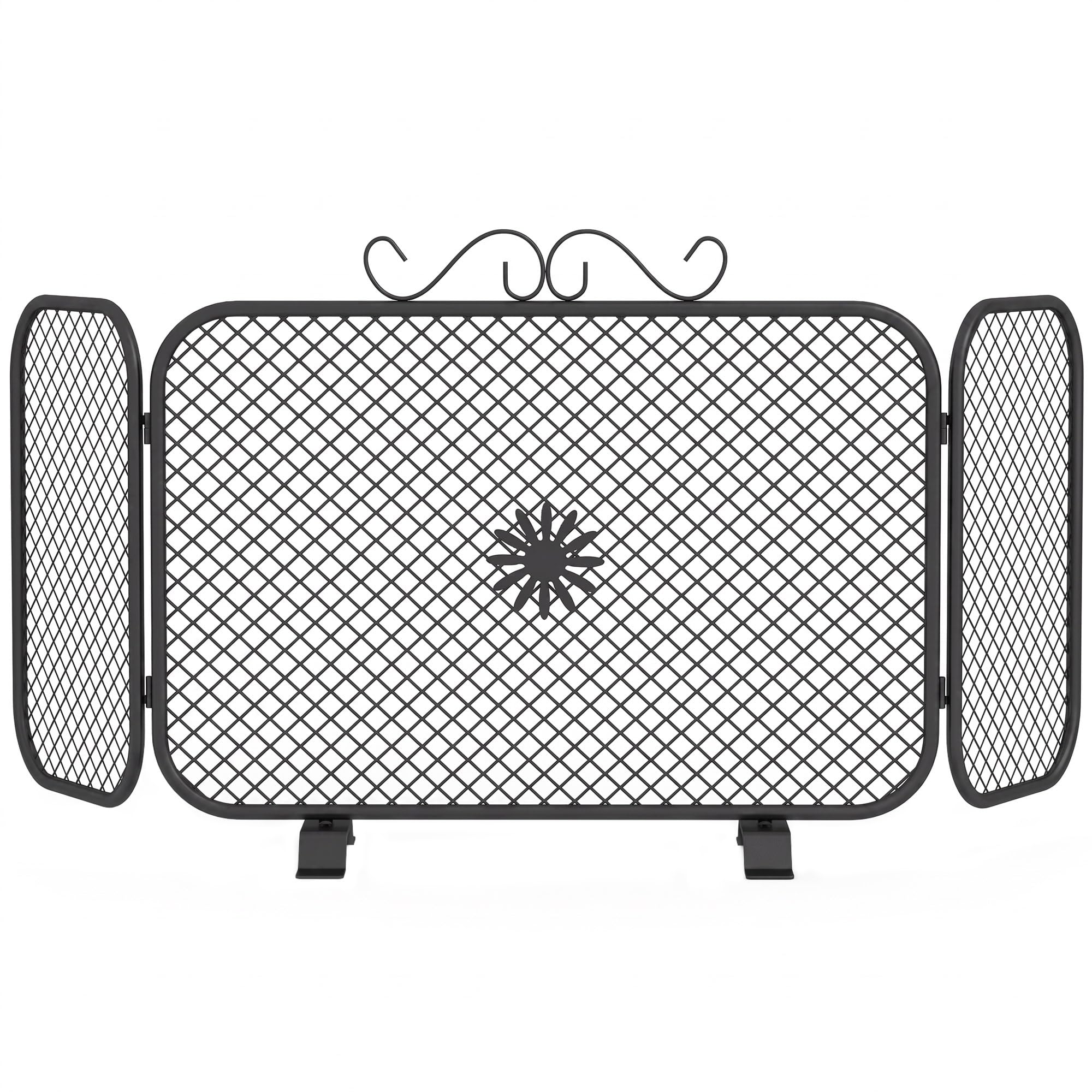 HOMCOM Parascintille Camino Pieghevole a 3 Pannelli, 90x16x40 cm, Nero