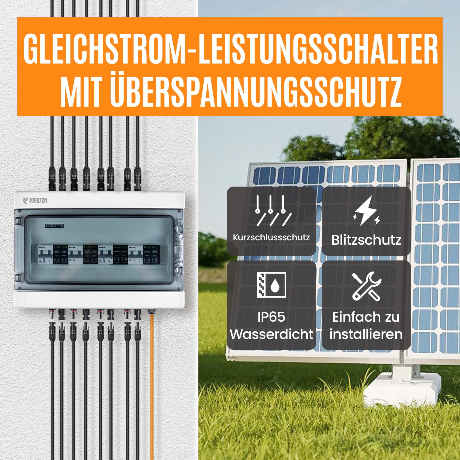 Solar Kombigerät (1-in-1-Out/2-in-2-Out/4-in-4-Out) mit 1000V DC 40A LS-Schalter & 20-40KA SPD, IP65 Wasserdichtes Gehäuse (PC+ABS) für Wohnmobile/Dach/Inselanlagen (4-in-4-Out)