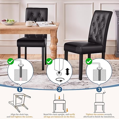 Miniatura 41 de Yaheetech Juego de 4 sillas de comedor de piel sintética de estilo moderno con patas de madera maciza y acolchado con botones para la cocina del