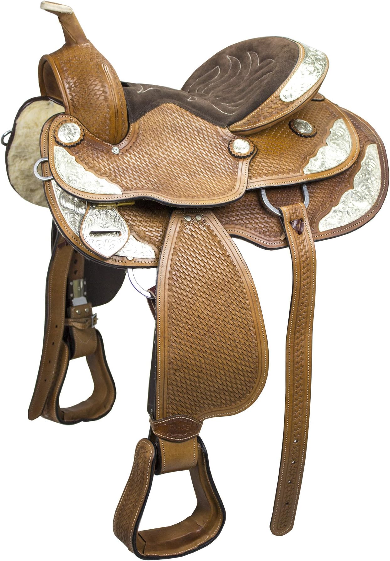 Tahoe Silverado Basket Tooled Western Show Saddle, Tan, 16"