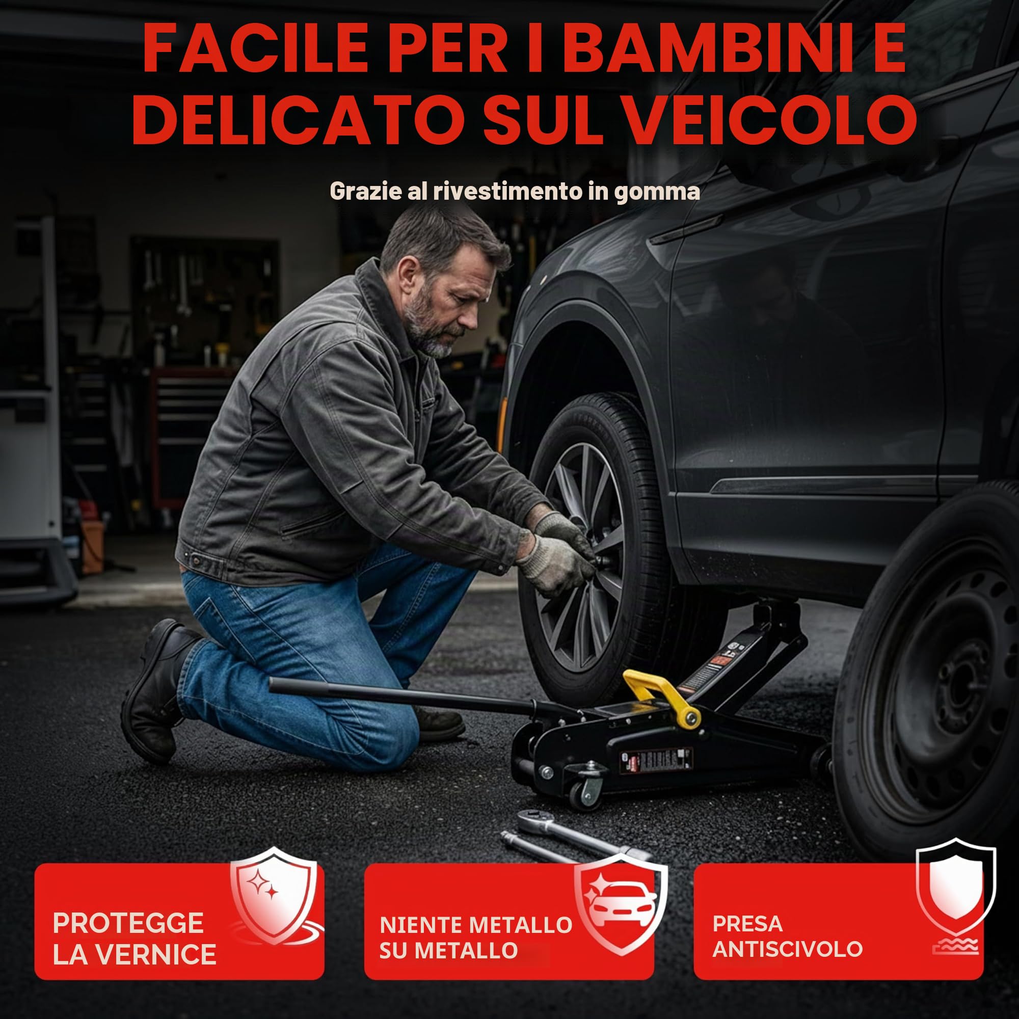 Deuba Cric Idraulico a Carrello 2t 135-330 mm Cambio Gomme Chiave Dinamometrica 6pz. 1/2' 40-210Nm