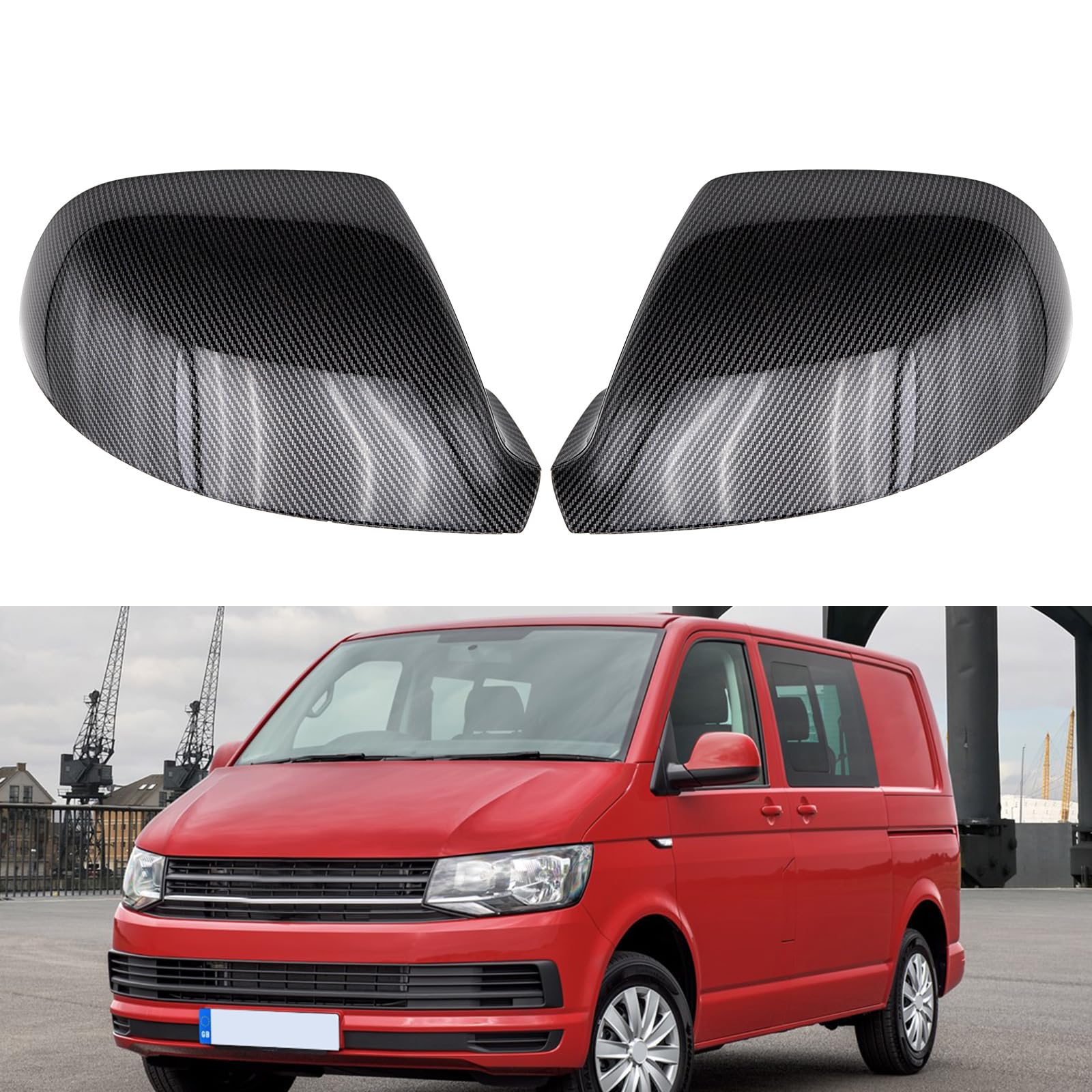 Para pokrowców na lusterka boczne kompatybilne z VW Volkswagen Transporter T5 T5.1 2010-2015, T6 2016-2019 (wzór z włókna węglowego)