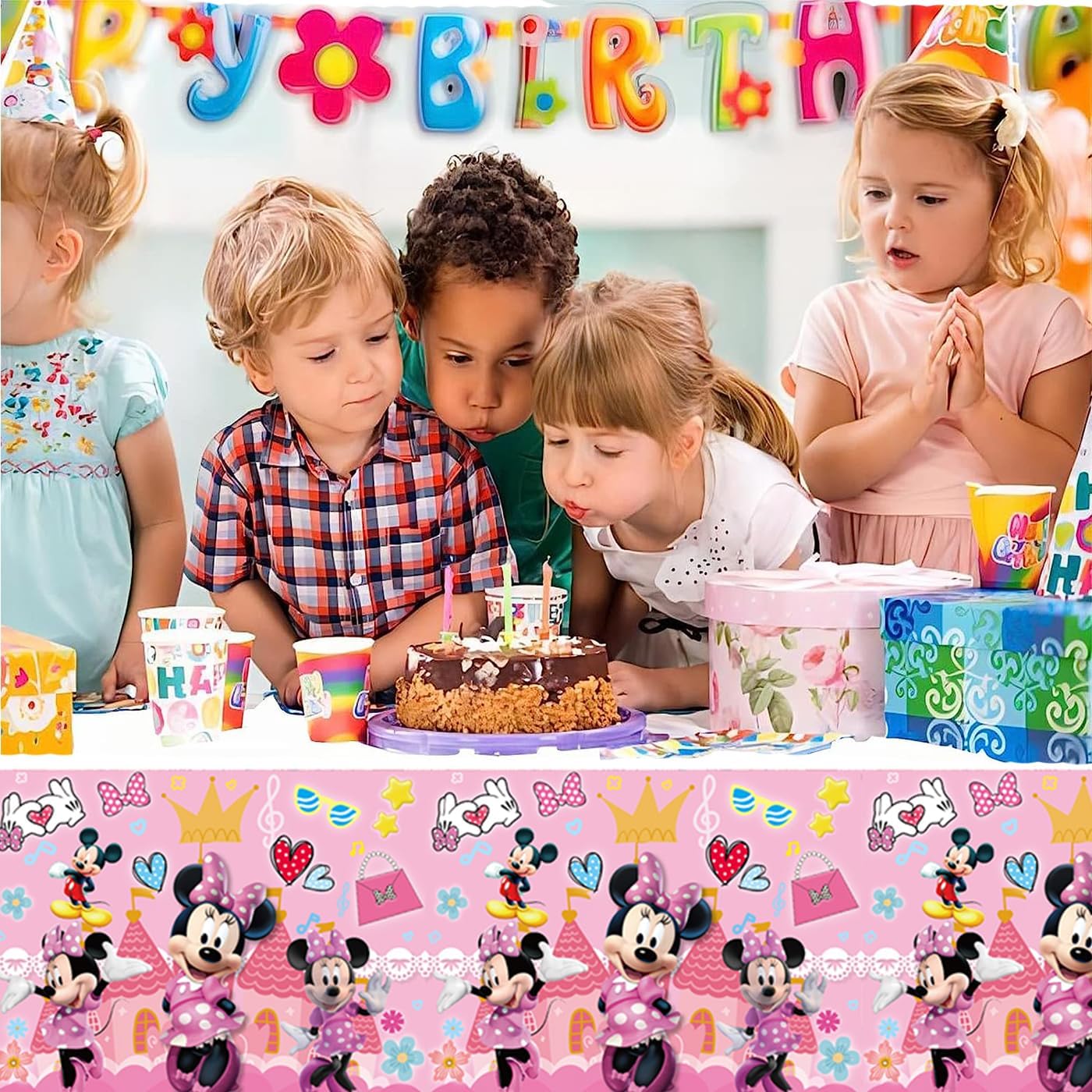 2Pack Minnie Tablecloth Disposable Tablecover Birthday Party Supplies and Decorations for Kid Boy Baby Shower Minnie Tables 70"X42" - Image 2