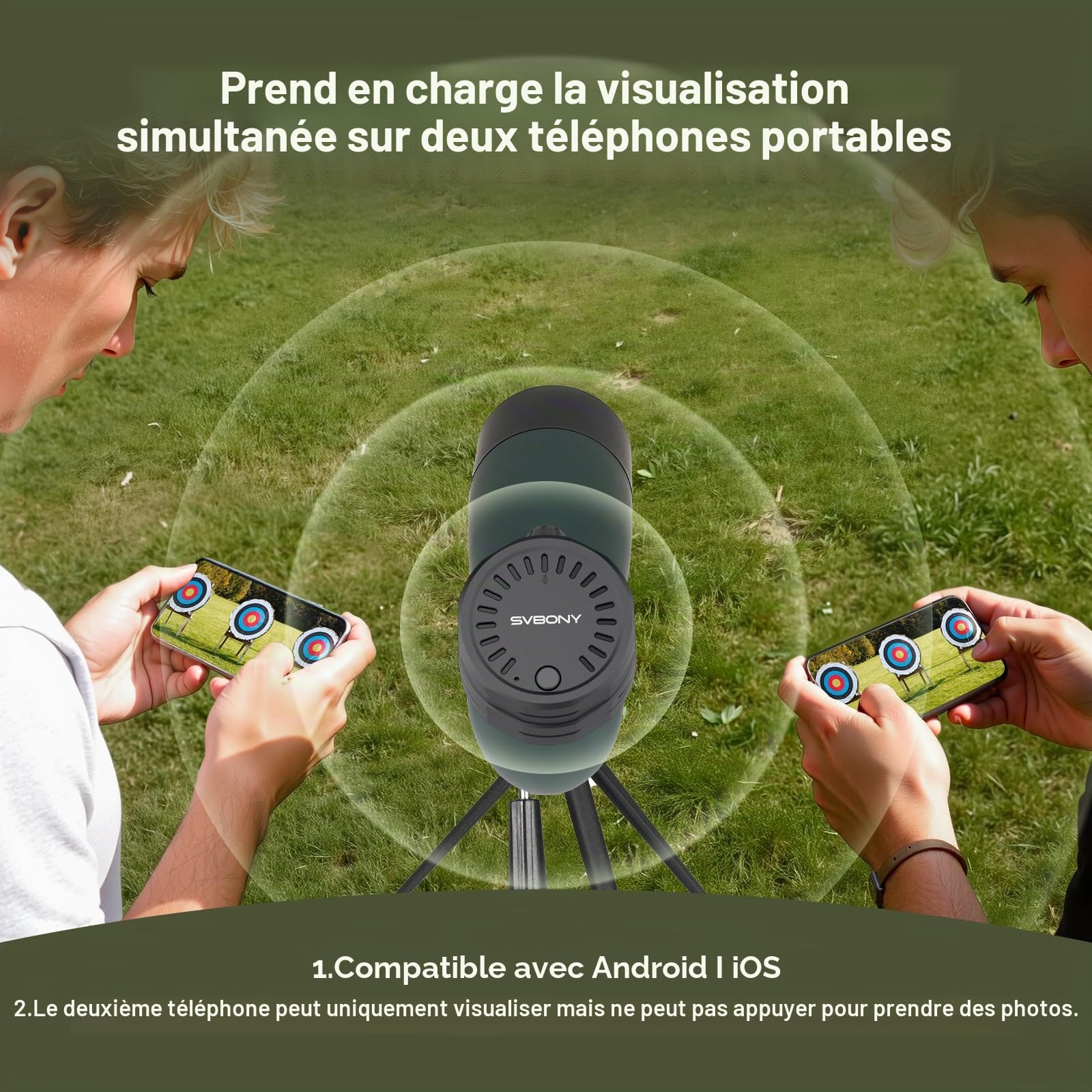 Svbony SV28PLUS Upgrade 25-75x70 mm Longue-Vue, avec SC002 Wi-Fi Caméra, BAK4 A5 Rouge vin FMC Revêtement, Longue-Vue avec Téléphone Adaptateur, Sac Trépied, pour Observation des Oiseaux, Photographie