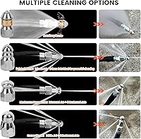 Vista 3 de 50FT Sewer Jetter Kit for Pressure Washer, 5800 PSI Water Jet Drain Cleaner Hose With Corner Rotating Button Nose Nozzle, 1/4 Inch NPT, Spanner
